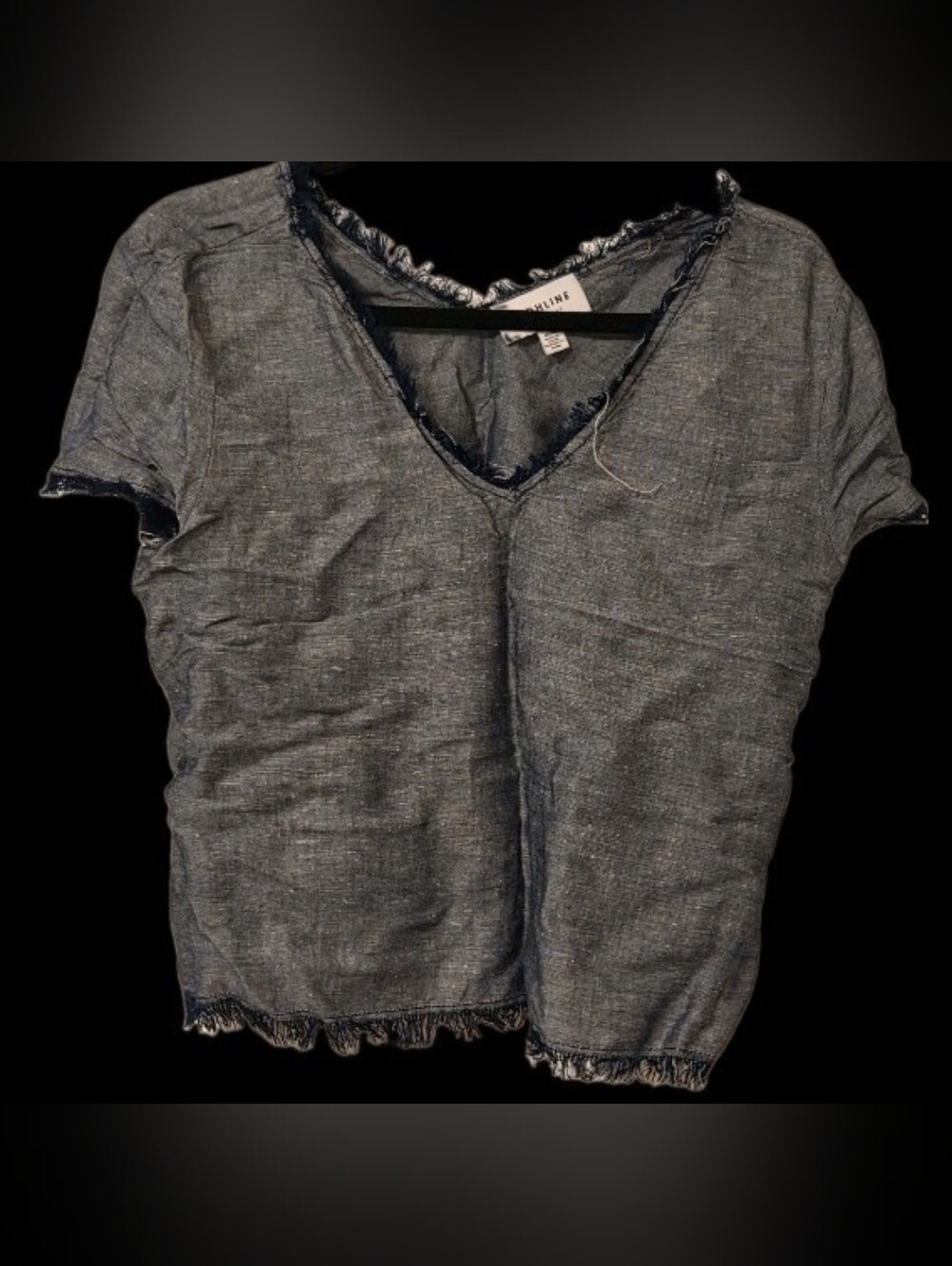 Women's Distressed Denim-Style Short Sleeve Shirt - Blue